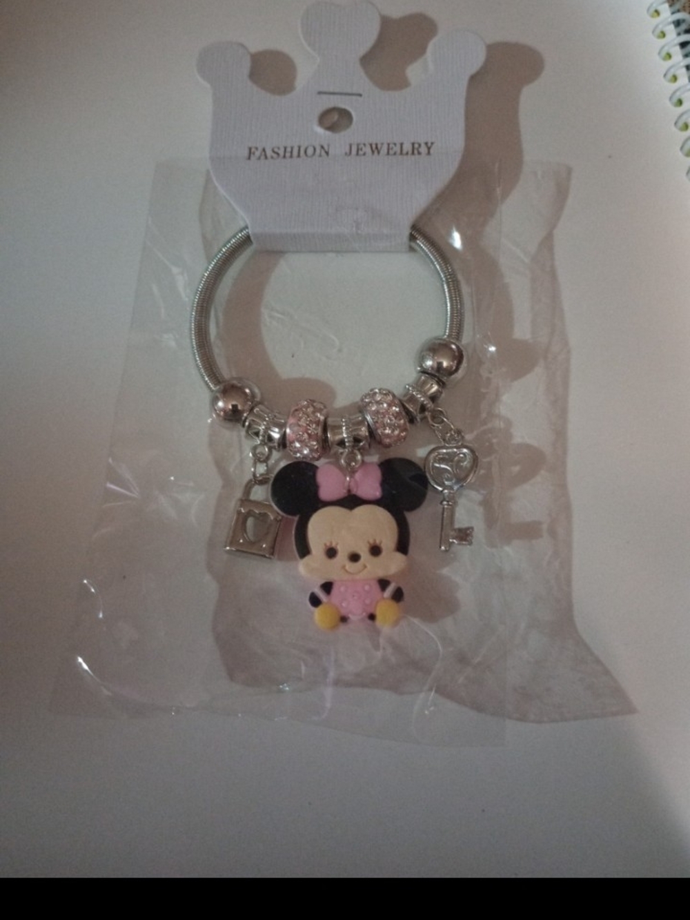 Silver Kids Charm Bracelet with Pink Minnie-Style Character